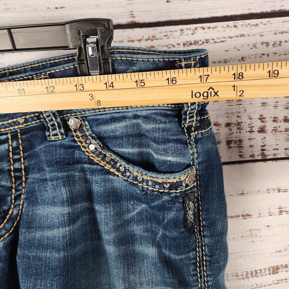 Silver Jeans Suki Mid Slim Boot W32 L33 Stretch Denim Jeans Embellished Bling - Picture 9 of 10